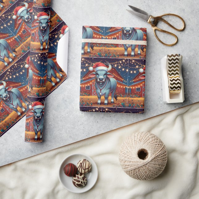 Brahman Bull Stehend von Weihnachten im Scheune Geschenkpapier (Kunsthandwerk)