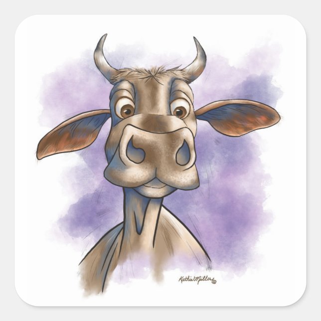Brahman-Kuh-Cartoon Quadratischer Aufkleber (Vorderseite)