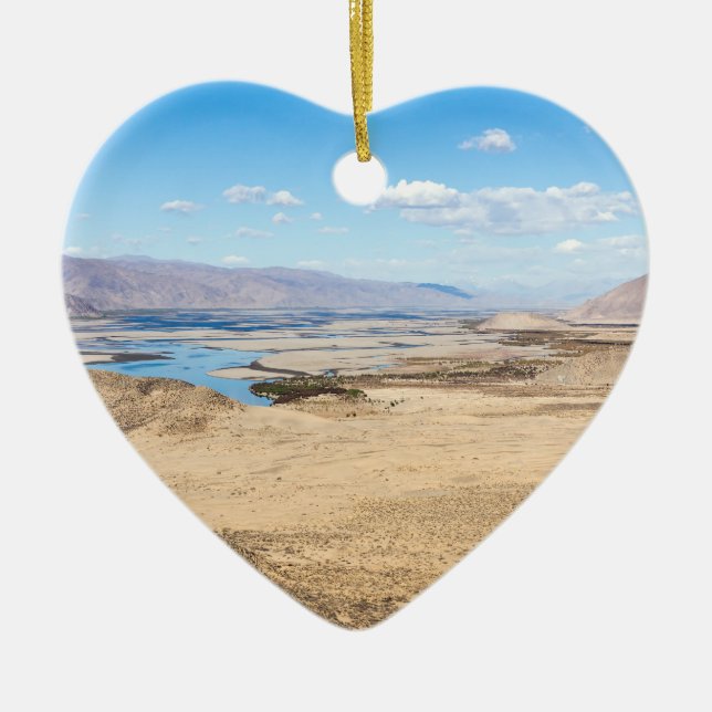Brahmaputra Fluss und Wüstenlandschaft - Tibet Keramik Ornament (Vorne)