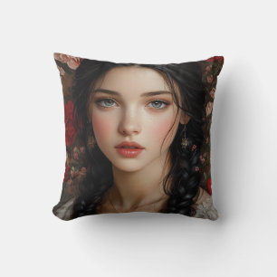 Braided Beauty in Bloom - Elegantes Blumenportrait Kissen
