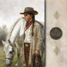 Braided Cowgirl With White Horse Decoupage