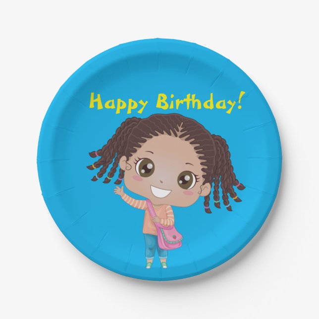 Braided Girl Birthday Tableware (afroamerikanisch) Pappteller (Vorderseite)