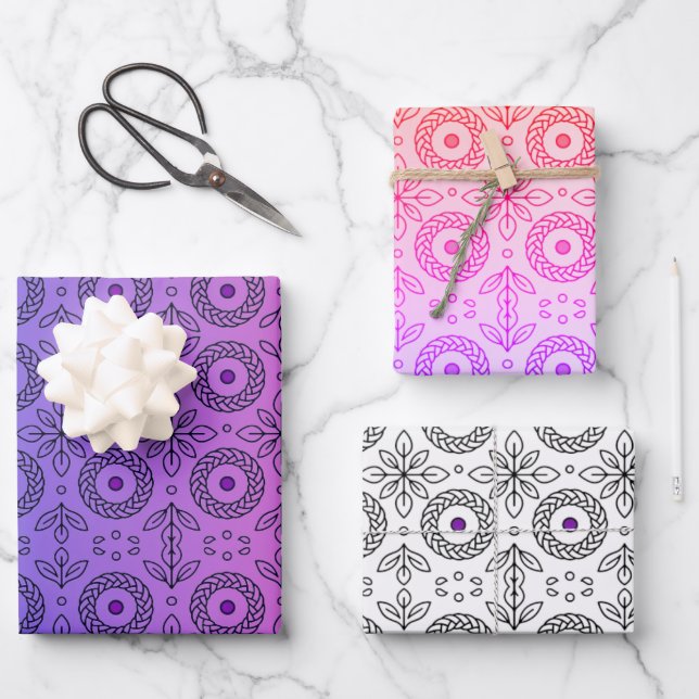 Braided Mandala und Leaf Motif Design Geschenkpapier Set (Vorderseite)