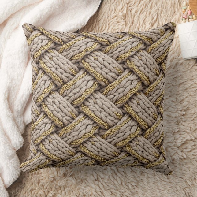 Braided Thread Knit Texture – Warm Beige (3) Kissen (Decke)
