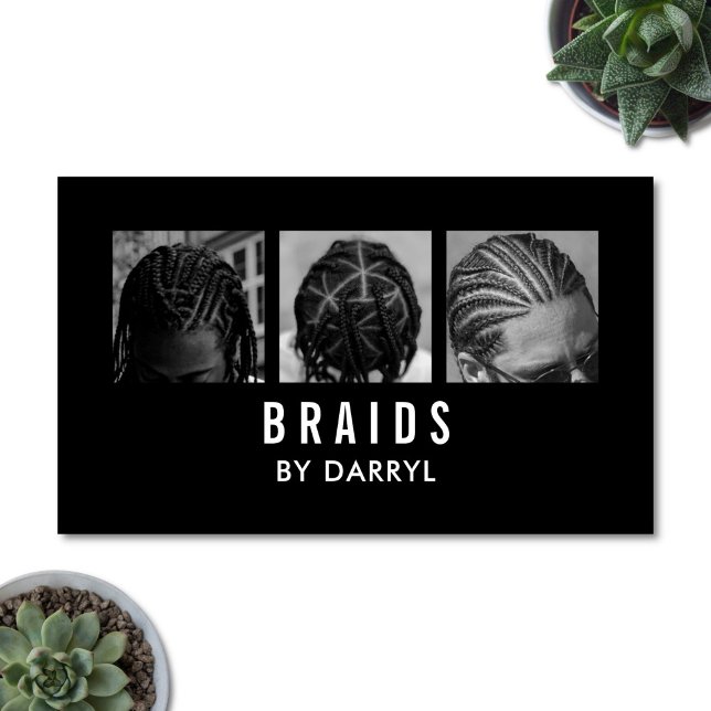 Braids Braider Foto Afro Haar Stylist Visitenkarte (Modern photo braids business card)