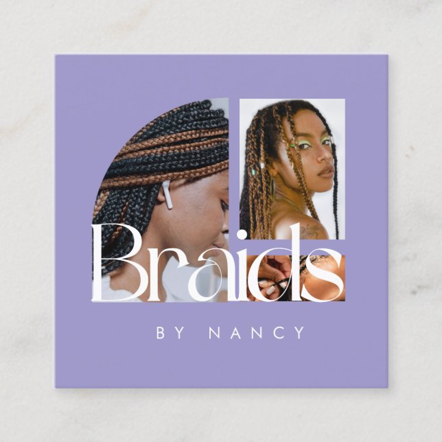 Braids Foto Collage Lilac Quadratische Visitenkarte (Vorderseite)