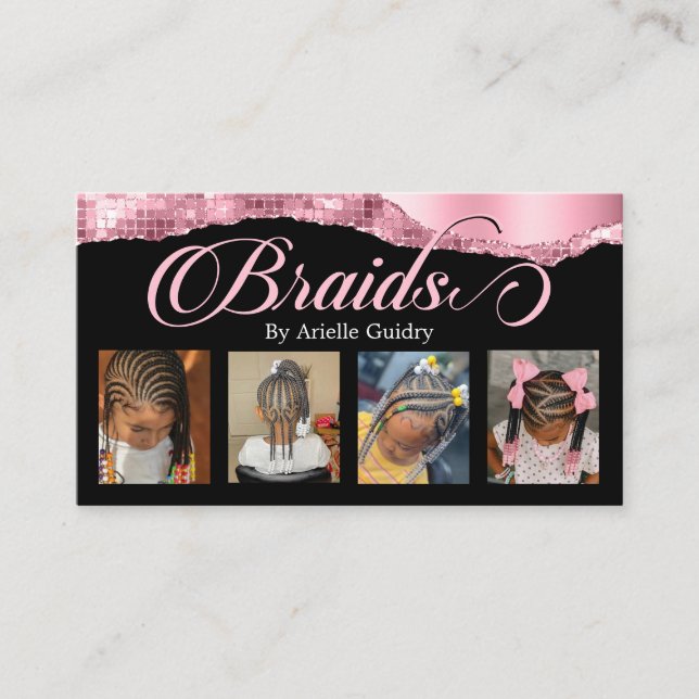 Braids Hair Braiding Stylist Salon Add Fotos Rosa Visitenkarte (Vorderseite)