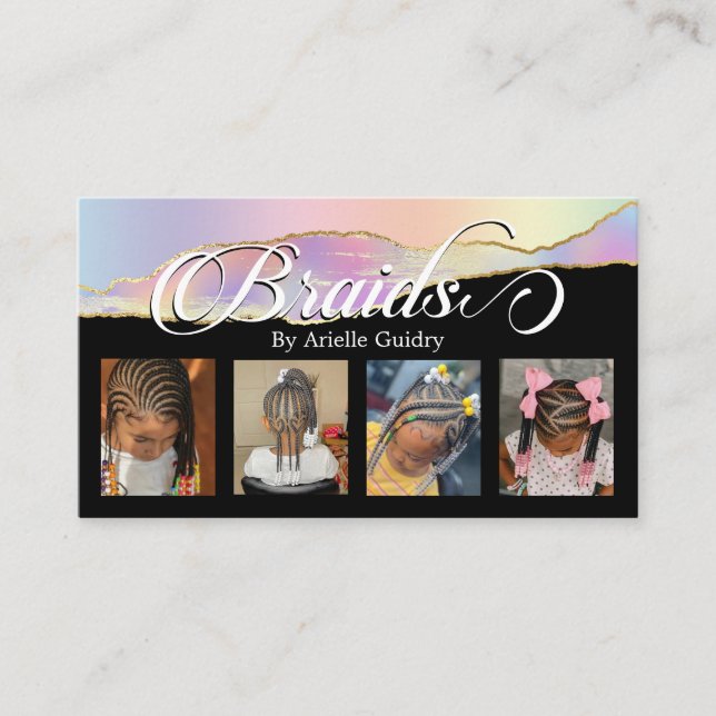 Braids Hair Braiding Stylist Salon Rainbow Foto Visitenkarte (Vorderseite)