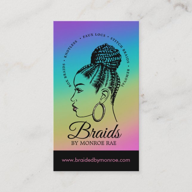 Braids Hair Stylist Braider Beautician Salon Busin Visitenkarte (Vorderseite)