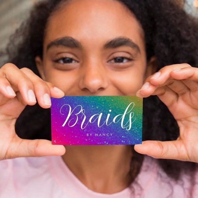 Braids Typography Rainbow Glitzer Sparkle Visitenkarte (Von Creator hochgeladen)