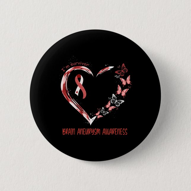 Brain Aneurysm Awareness I’m Survivor Heart Ribbon Button (Vorderseite)