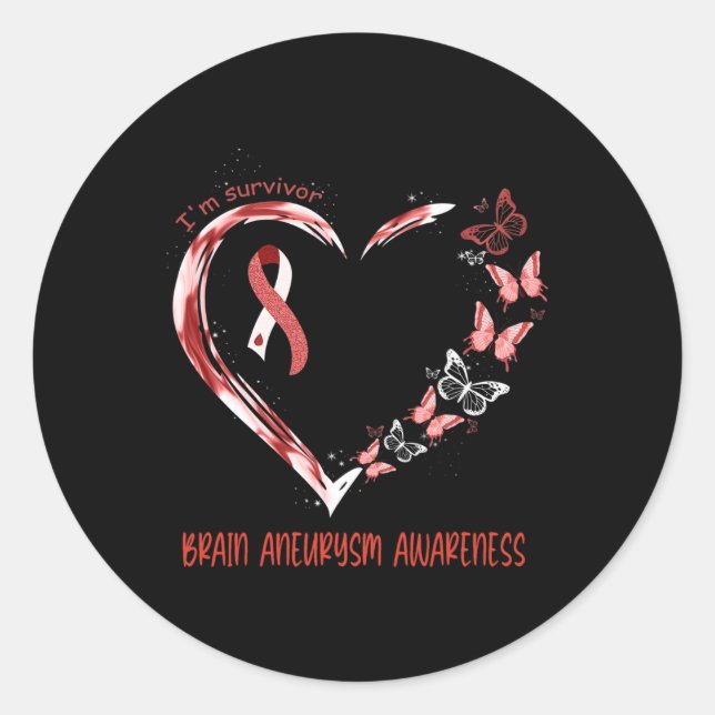 Brain Aneurysm Awareness I’m Survivor Heart Ribbon Runder Aufkleber (Vorderseite)