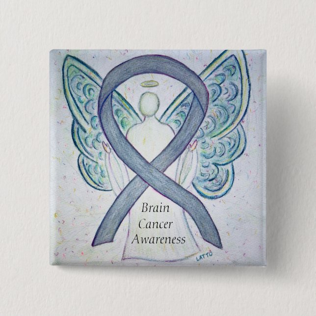 Brain Cancer Angel Awareness Ribbon-Buttone Button (Vorderseite)
