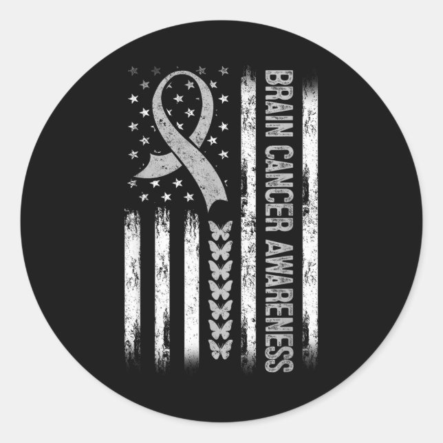 Brain Cancer Awareness American Flag Runder Aufkleber (Vorderseite)