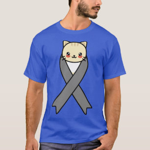 Brain Cancer Awareness Kawaii Katze Gray Ribbon Ge T-Shirt