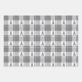 Brain Cancer Awareness Plaid Gray Ribbon Geschenkpapier Set