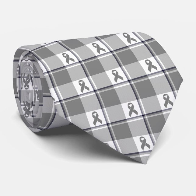 Brain Cancer Awareness Plaid Gray Ribbon Krawatte (Gerollt)