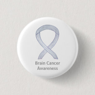 Brain Cancer Gray Awareness Ribbon Button Button