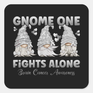 Brain Cancer Grey Ribbon Gnome Quadratischer Aufkleber