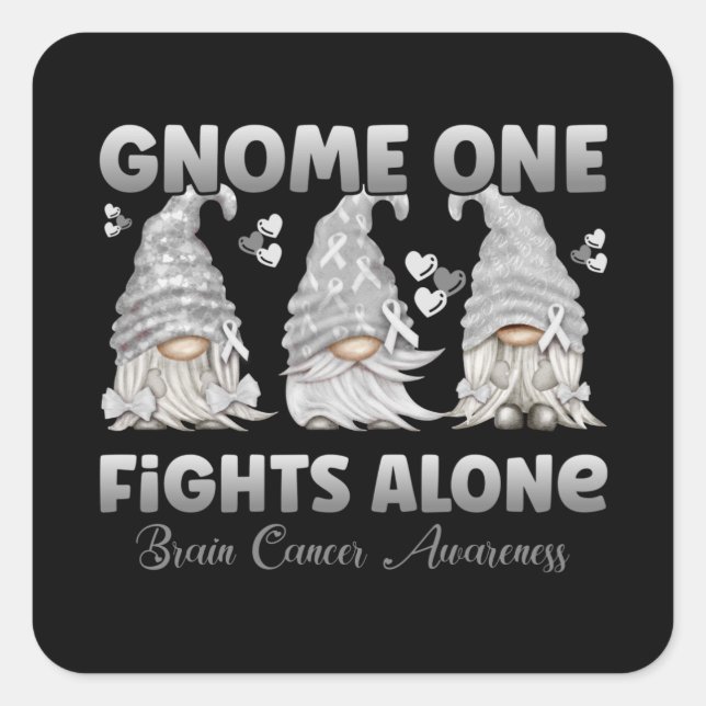 Brain Cancer Grey Ribbon Gnome Quadratischer Aufkleber (Vorderseite)
