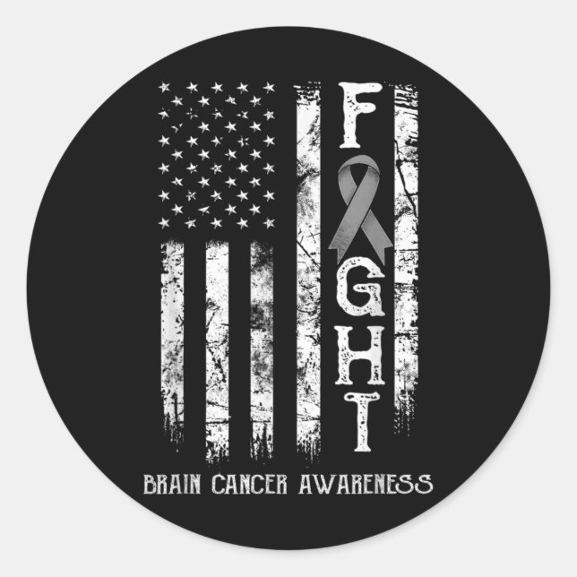 Brain Cancer Warrior Us Flag  Runder Aufkleber (Vorderseite)