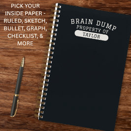 Brain Dump Personalized Name Modern Stylish Black Notizbuch