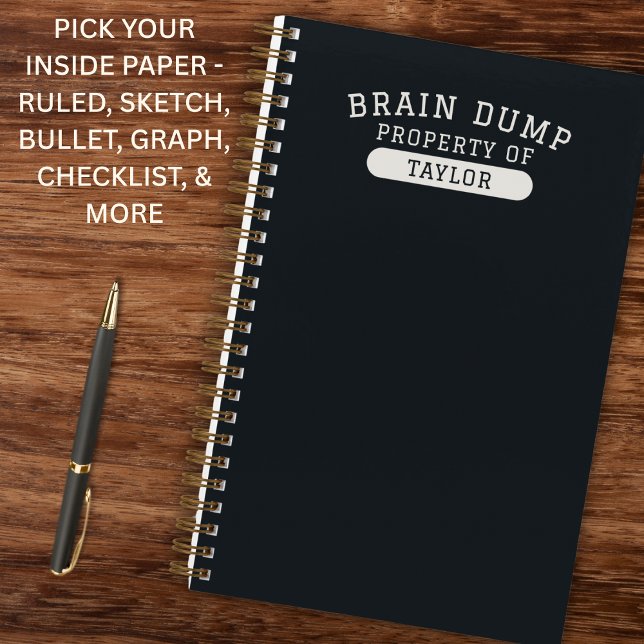 Brain Dump Personalized Name Modern Stylish Black Notizbuch (Clean collegiate style with a modern edge.)