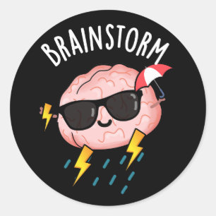 Brain Storm Funny Weather Pun Dark BG Runder Aufkleber
