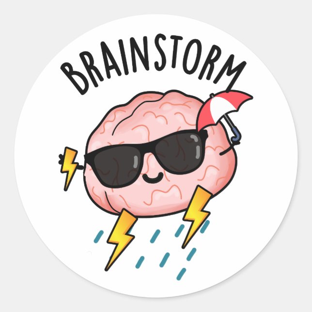 Brain Storm Funny Weather Pun Runder Aufkleber (Vorderseite)
