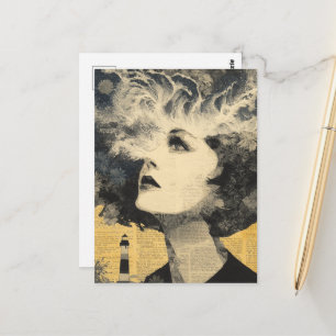 Brain Waves Lighthouse Mixed Media Collage Postkarte