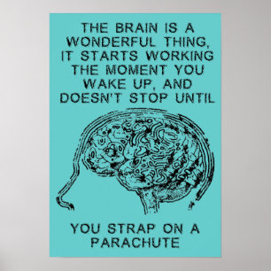 Brain Working Parachute Sky Diving Funny Poster Si