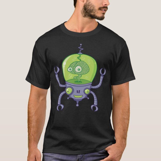 Brainbot Roboter mit Hirntierpferden T-Shirt (Vorderseite)