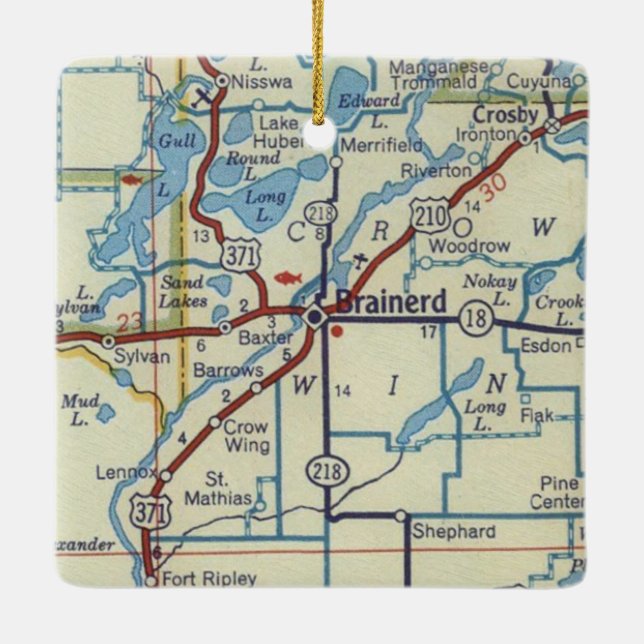 Brainerd MN Vintage Karte Keramikornament (Rückseite)