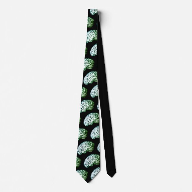 Brains Vintag Print Zombie Green & Black Necktie Krawatte (Vorderseite)