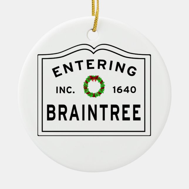 Braintree, MA Holiday Wreath Metal Ornament (Vorne)