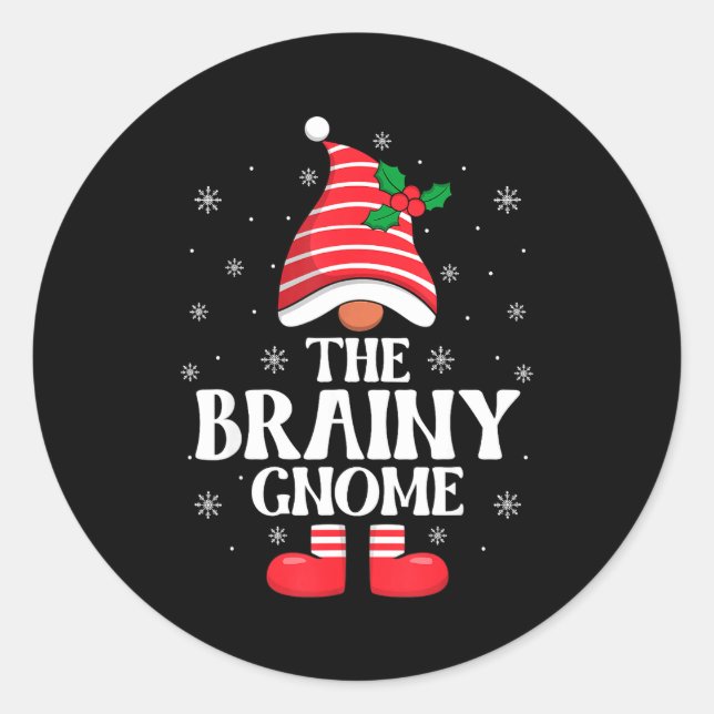 Brainy Gnome Christmas Family Matching Group Funny Runder Aufkleber (Vorderseite)