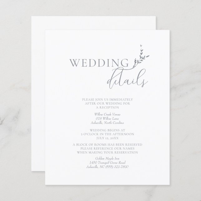 Branch Minimalistisch White & Silver Wedding Detai (Vorne/Hinten)