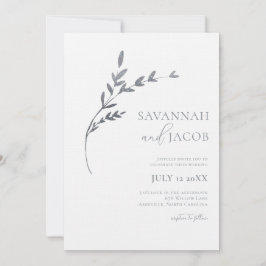 Branch Minimalistische White & Silver Blätter Hoch Einladung