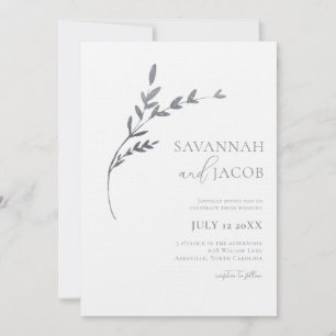 Branch Minimalistische White & Silver Blätter Hoch Einladung