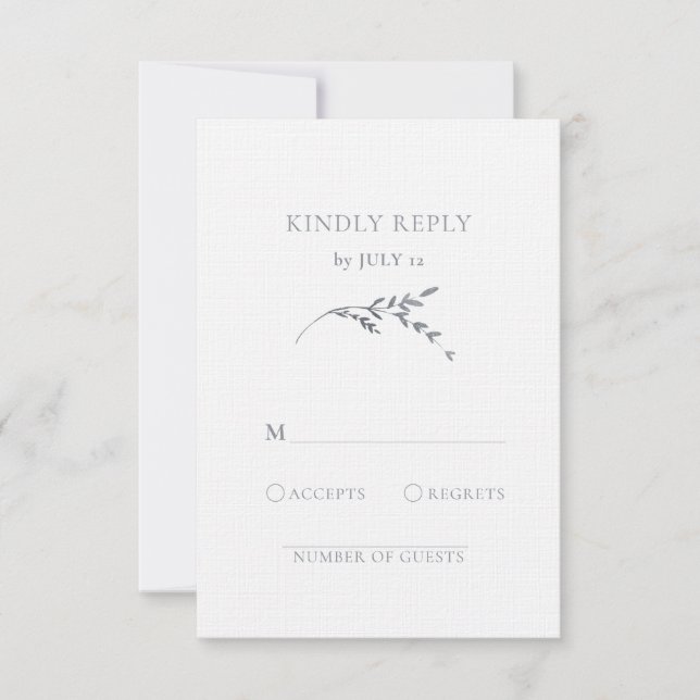 Branch Minimalistische White & Silver Blätter Hoch RSVP Karte (Vorderseite)