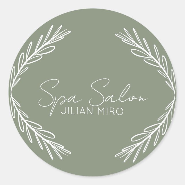 Branch Salon Beauty Studio Sage Green Runder Aufkleber (Vorderseite)