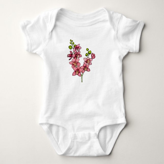 branch with pink orchid flowers tote bag baby strampler (Vorderseite)