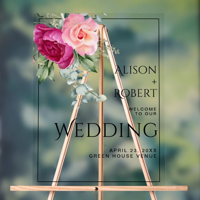 Branche avec fleurs rose rose BIENVENUE mariage (Neutre)