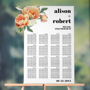 Branche avec rose de pêche carte de sièges mariage