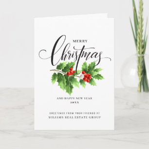Branche de baie de houx de Noël Carte de vœux d'en