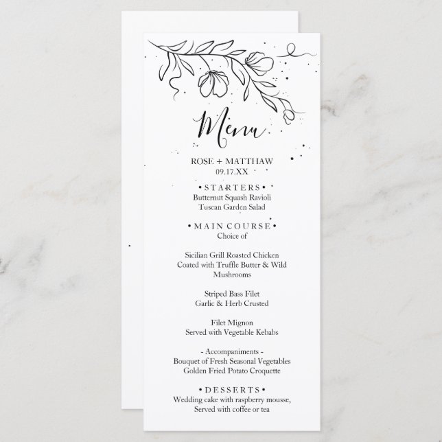 Branche de floraison stylisée et gouttes du menu d (Devant / Derrière)