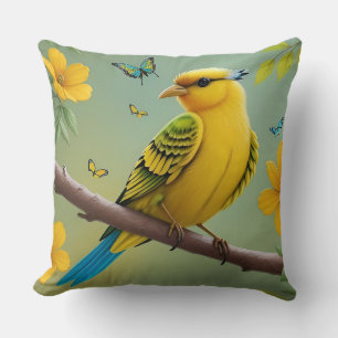 Branche d'oiseau jaune Coussin Accent de décoratio