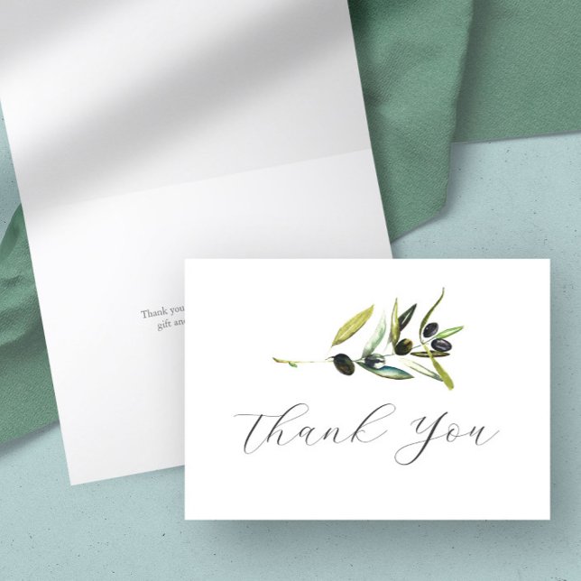 Branche d'olive carte de remerciements (Olive branch cards for Italian wedding original watercolor art by Victoria Grigaliunas DoTellABelle)