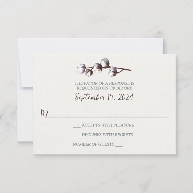 Branche du coton, carte RSVP de mariage pour grain (Devant)