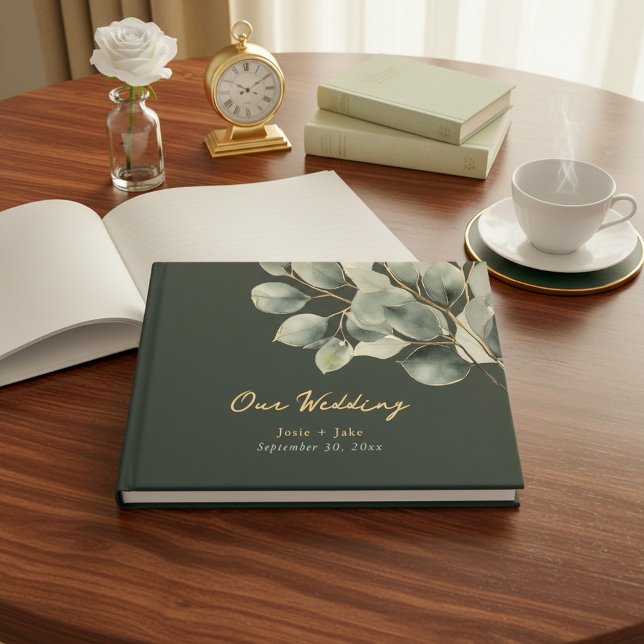 Branche Eucalyptus joli livre d'invité mariage (Eucalyptus branch pretty wedding guest book.)